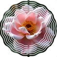 thumbnail image 2 of Vibrant Pink Flower Metal Hanging Wind Spinner - Elegant Garden Wind Chime with Concentric White Lines & Soft Green Background, 2 of 6