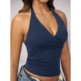 thumbnail image 4 of Women Halter Tank Tops Double Lined Basic Shirts Backless Y2K Trendy Going Out Tops Blue M, 4 of 7