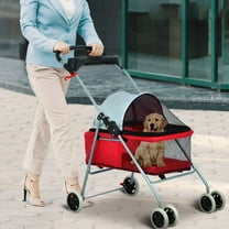 NiamVelo Dog Stroller Folding Pet Cat Stroller with 4 Wheels Portable Doggy Stroller with Cup Holders, Red