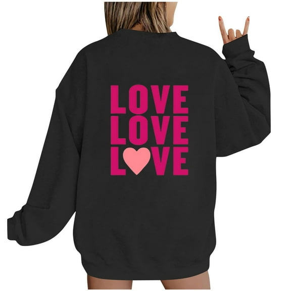 Valentine's Day Oversized Sweatshirts for Women Cute Love Heart Graphic Shirts Casual Pullover Tops