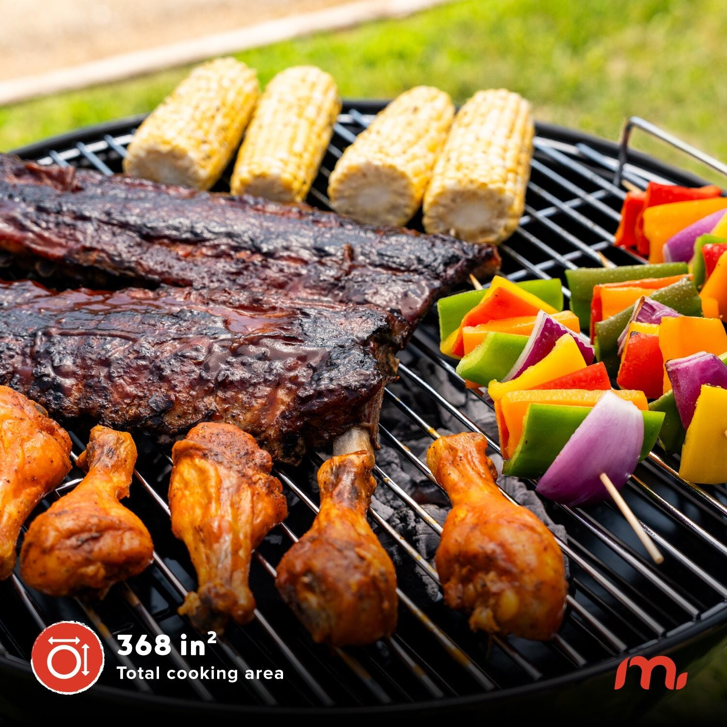Megamaster – 22" Heavy Duty Charcoal Barbecue Grill with Adjustable Air Vent, 354 SQ. In Cooking Area, Storage Rack, 2 Wheeled Portable Grill for Camping, Outdoor Cooking, and More - 810-23002