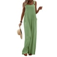 thumbnail image 3 of Wide Leg Jumpsuits for Women Sleeveless Suspender Overalls Loose Wide Leg Baggy Rompers Button Palazzo with Pockets, 3 of 9