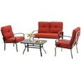 thumbnail image 2 of SUNCROWN 4 Pieces Outdoor Metal Furniture Patio Conversation Set Loveseat, 2 Dining Chairs and Coffee Table for Lawn Front Porch Garden, Red Cushions, 2 of 5
