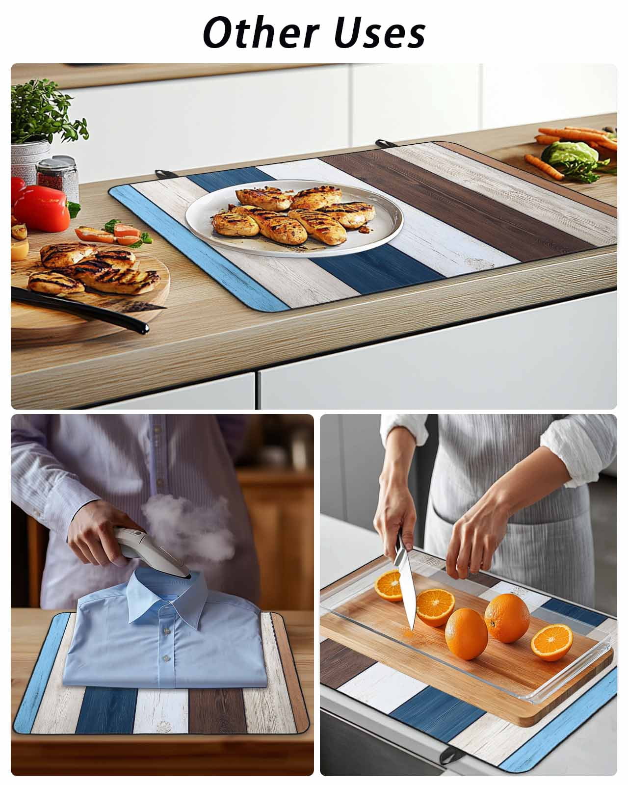 Stove Top Covers for Electric Stove, Blue Brown Farmhouse Glass Stovetop Cover Protector, Vintage Retro Wooden Induction Cooktop Protector Oven Mat for Kitchen Countertop 24"x21"