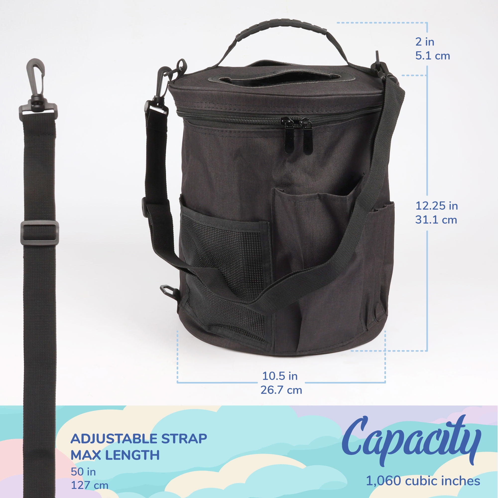 JubileeYarn Cylindrical Fabric Yarn Storage Tote Bag - Black - 1 Bag