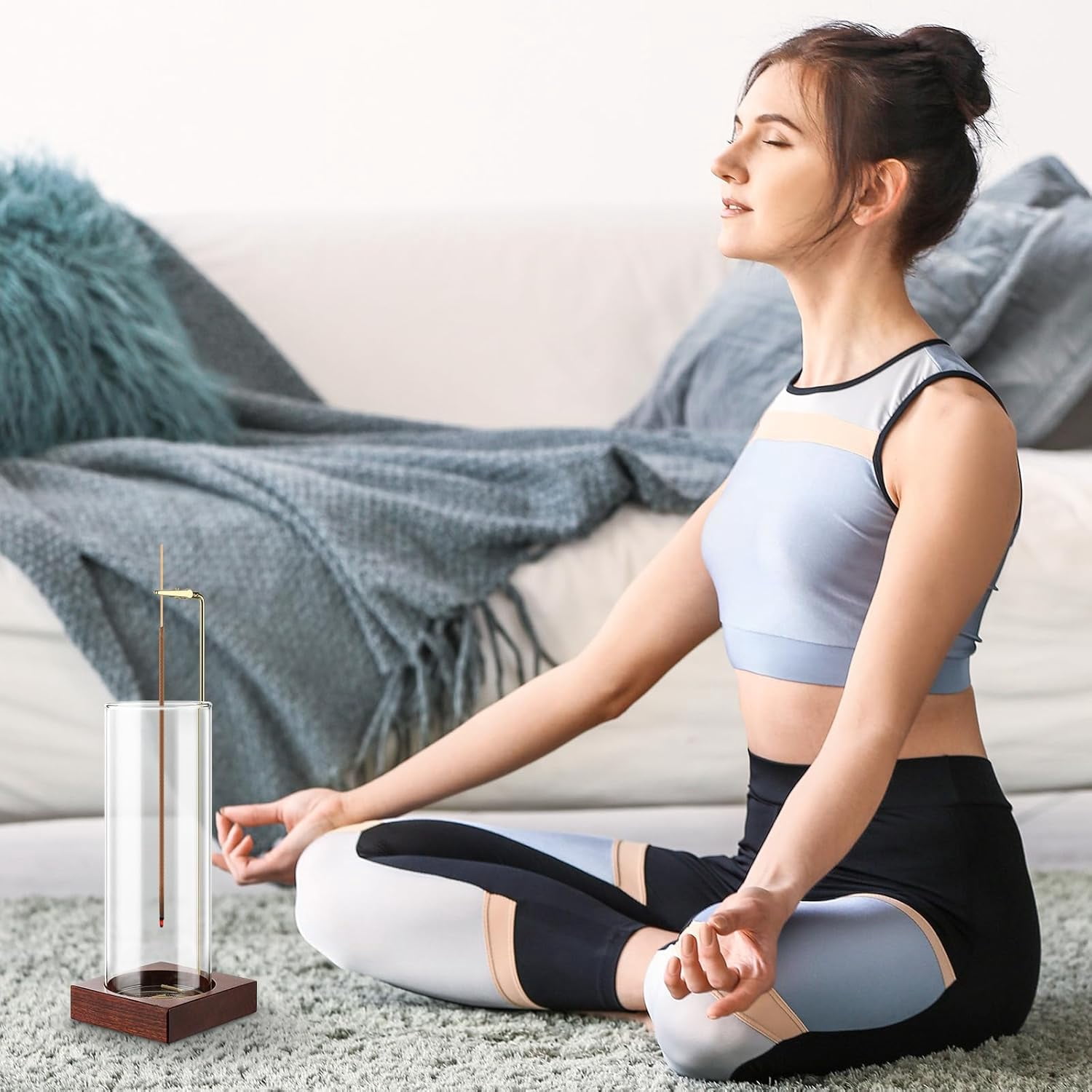 2pcs Incense Holder,Wooden Incense Holder for Sticks with 20 Incense Sticks, Anti-ash Incense Burner with Glass Ash Catcher for Meditation Yoga Spa Gift, Decor