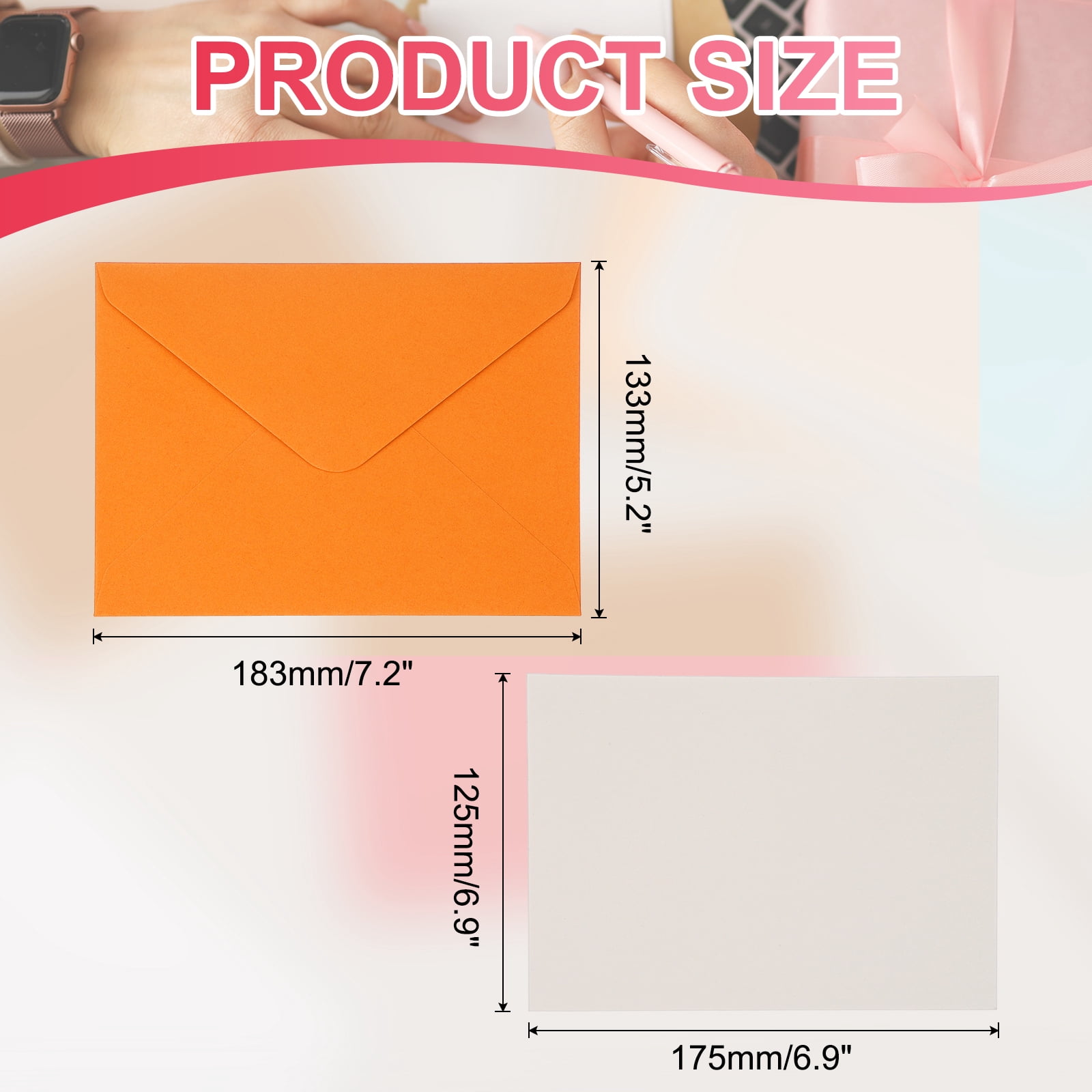 Uxcell Blank Cards and Envelopes 5x7", Invitation Cards White Cardstock Greeting Cards (Orange), 48 Pack, Perfect for Office Wedding Gift Graduation Birthday