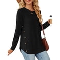 thumbnail image 3 of Blusas de Larga con Cuello Redondo para Mujer, Blusas Holgadas con Botones para Otoño e Invierno 2025. Negro S, 3 of 10