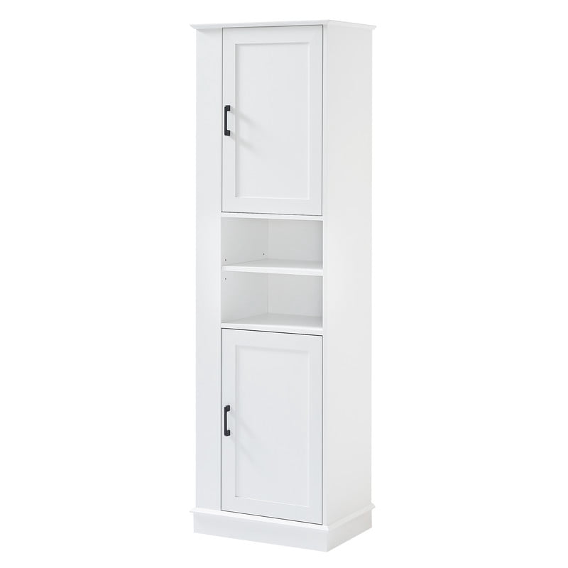 Freestanding Modern 2-Door Bathroom Storage Cabinet, Versatile Sideboard Pantry Cabinet with Hooks and Adjustable Shelves