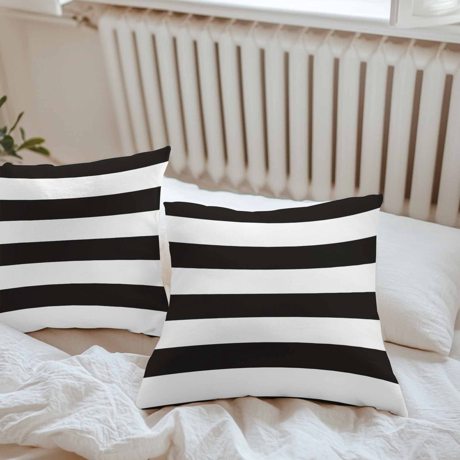 Simple Stripe Outdoor Pillow Covers Set of 2 Black and White Waterproof Throw Pillow Case Decorative Square Cushion Cover for Patio Couch Garden Balcony, 26"x26"