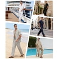 thumbnail image 6 of 2-Piece Men's Casual Button Down Shirt and Loose Pants Set Lightweight Stretch for Vacation Khaki S, 6 of 7