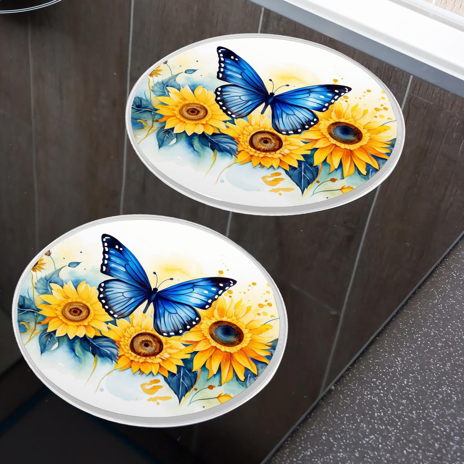 Round Stove Burner Covers 4 Pcs for Home Decor Cooktop Decorative ,Red Butterfly Yellow Sunflower in Garden pattern, Metal Round Stove Burner Covers 8Inch And 10Inch