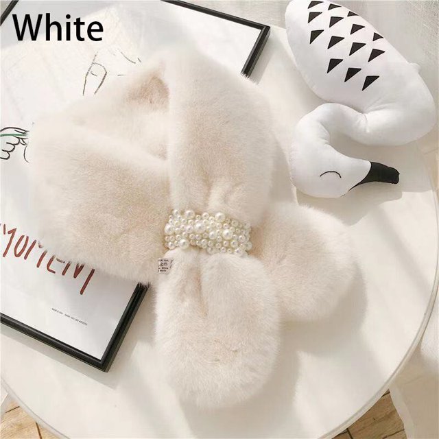 Bufanda cruzada de felpa suave con hebilla de perla para mujer, calentador de cuello cálido, elegante, cuello de piel de conejo falso, bufanda de redecilla para mujer, Invierno Fivean unisex