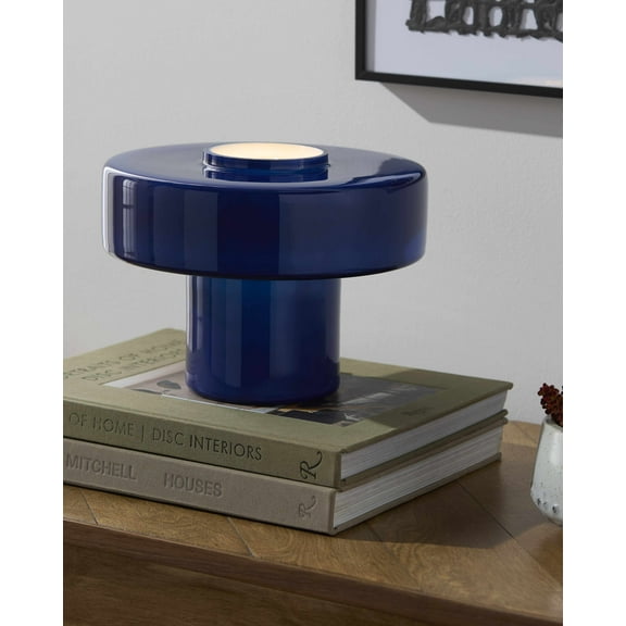 Boutique Rugs Lauenhagen Contemporary Geometric Glass Bedside Table Lamp for Bedroom Nightstand - Modern End Side Lighting for Living Room - Navy - 7" H