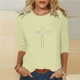 thumbnail image 2 of FRSASU Womens Tops 3/4 Sleeve Shirts Round Neck Loose Casual Blouses Solid Color Tshirts Beige, 2 of 5