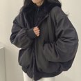 thumbnail image 3 of Lady Winter Coat Thick Fleece Lining Loose Hooded Long Sleeves Solid Color Double-sided Wear Zipper Closure Work Dating Travel Jacket, 3 of 8