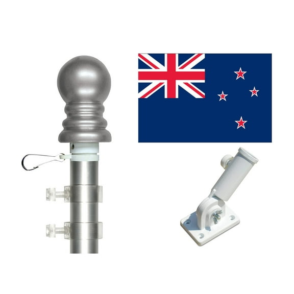 New Zealand 3'x5' Flag and Spinner Flagpole Set, Includes Flag, 6' Spinner Pole and Bracket