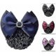 thumbnail image 3 of Blue Rhinestone Satin Bow Barrette - Hair Clip Bun Accessory Banmo, 3 of 3
