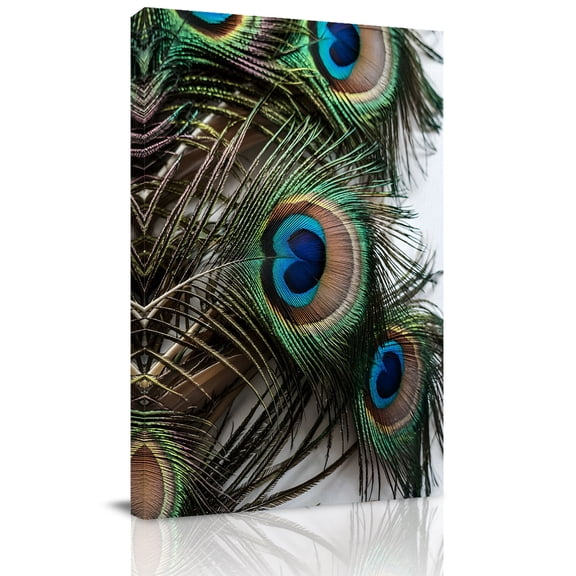 Canvas Wall Art, Peacock Feather Framed Canvas Prints for Kitchen Bedroom, Teal Blue Bird Feather Modern Art Printed Small Gallery Wrapped Wall Decor for Home Office, Gifts, 8"x12" Ship Next Day