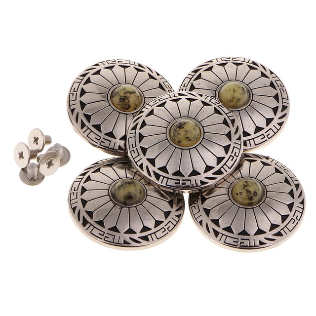 veasfak 5pcs Round Floral Turquoise Buttons Wallet Saddle Yellow