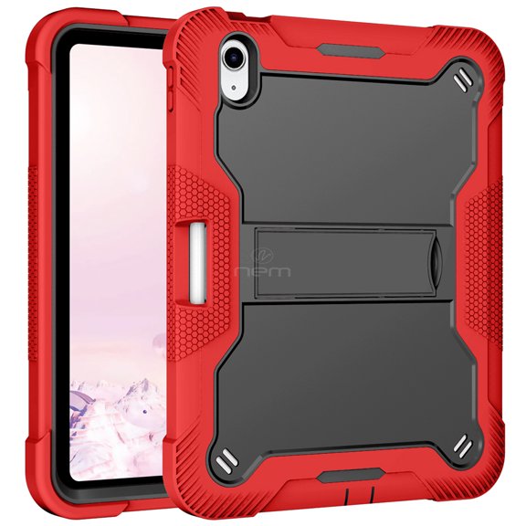Case for iPad 10th Generation 10.9 Inch 2022, [Built-in Pencil Holder] Heavy Duty Shockproof Rugged Protective Case for iPad 10.9 Inch 2022 Release Red/Black
