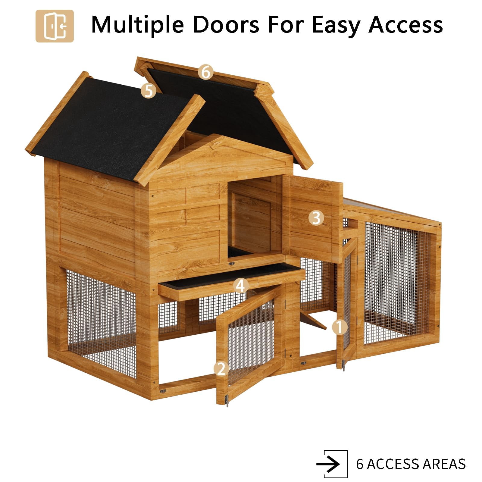 QinaQin Double Layer Rabbit Hutch,Wooden Bunny Cage with Run,Removable Tray,Weatherproof Asphalt Roof,& Ramp,Indoor/Outdoor Pet House,Yellow