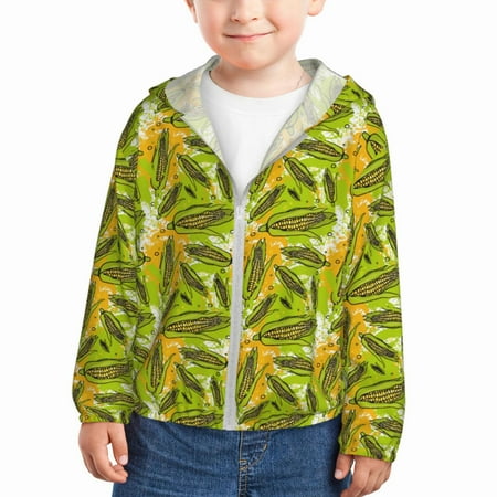 

Gaeub Autumn Harvest Cartoon Corn Print Athletic Sun Protection Hoodie for Kids Long Sleeve Outdoor UV Shirt Running Fishing Top for Boys Girls-4 Years