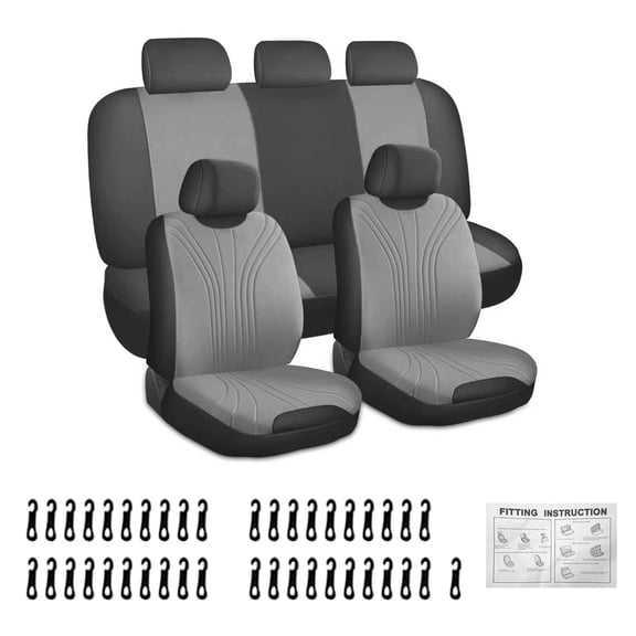 Mixfeer 9 Pcs Car seat cover,5 Seats Non-Slip Breathable Full Set Auto Interior Accessories for Auto Trucks Van SUV,Gray