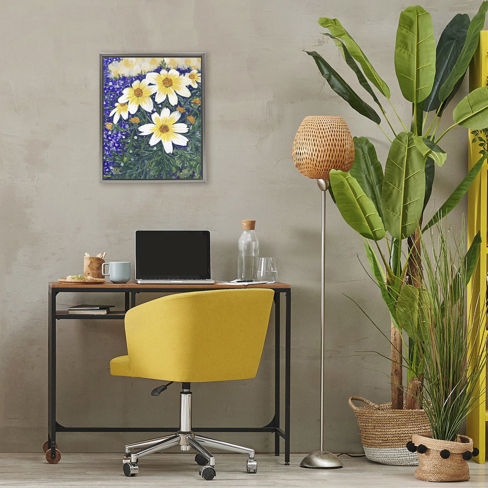 Stupell Industries Summer Garden Cosmos Gray Framed Floater Canvas Wall Art, design by Sarah Waldron Kimball