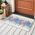 thumbnail image 4 of Blue Pink Hydrangea Entryway Rug 2'x3'&nbsp; Non Slip Front Door Mats, Eucalyptus Leaves Grey Plaid Entrance Rugs Indoor Outdoor Carpet, Washable Floor Mats Small Area Rug for Bedroom Kitchen, 4 of 8
