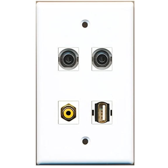 RiteAV - 1 Port RCA Yellow 1 Port USB A-A 2 Port 3.5mm Wall Plate