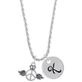 thumbnail image 1 of Delight Jewelry Silvertone Winged Peace Sign with Crown Silvertone Script Initial Disc - K - Charm Necklace, 20"+3", 1 of 4