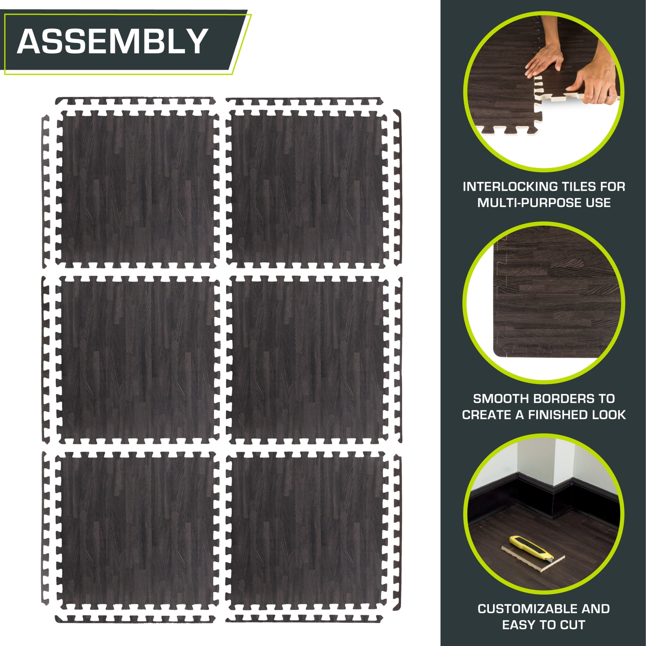 ProsourceFit Wood-Grain Puzzle Mat, 1/2" Thick EVA Foam Interlocking Floor Tiles