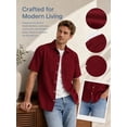 thumbnail image 3 of Oalirro Men's Short Sleeve Casual Button Down Shirt – Lightweight Breathable Cotton, Two Chest Pockets, Classic Collar, Solid Wine, Regular Fit for Summer Wear, 3 of 11