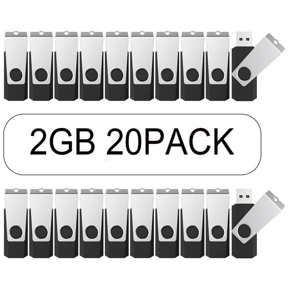 USB Flash Drive 2GB 20 Pack, Bulk USB 2.0 Flash Drives Thumb Drive Swivel Memory Stick Jump Drive Pen Drive（ Black, 2 GB*20 PACK)