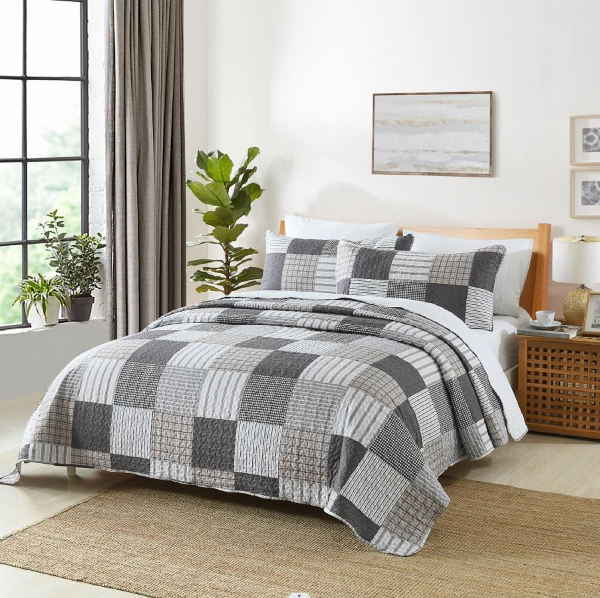 GREAGLE Gray Polyester Summer Quilt with Sham, Twin - Lightweight