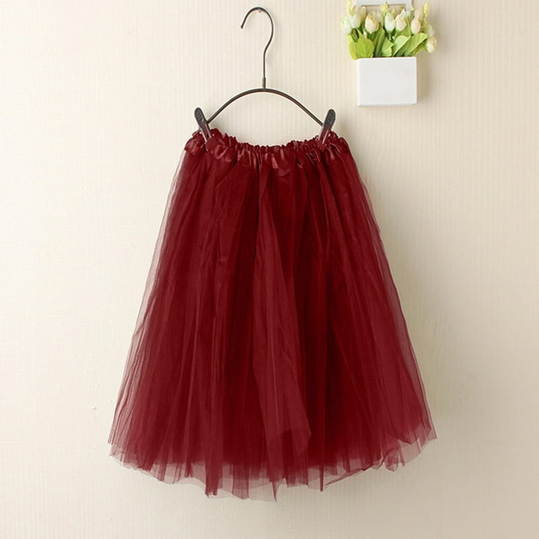 Lndajk Solid Color Tulle Tutu Skirt Elastic Waistband Dance Dress