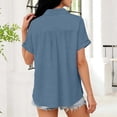 thumbnail image 2 of Button Down Shirt for Women Short Sleeve Cotton Linen Blouses Collared Dressy Casual Office Summer Vacation Tops (XL, Blue), 2 of 8