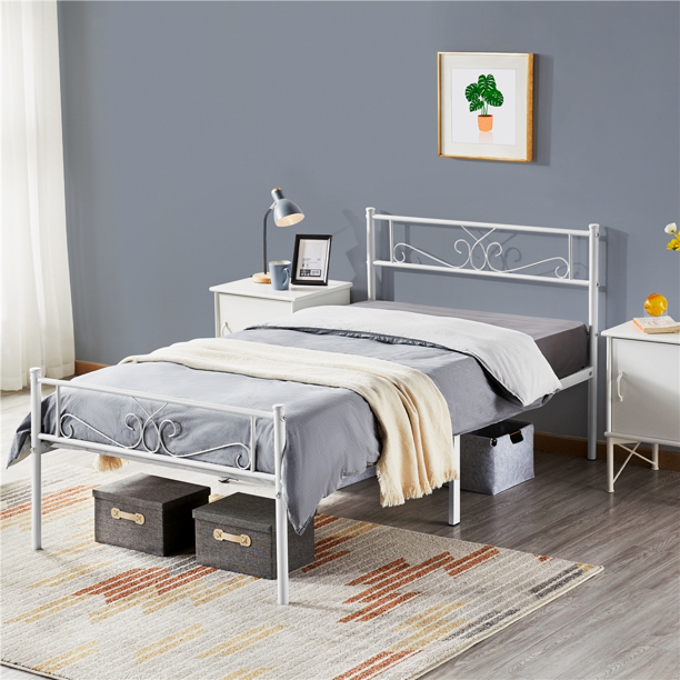 Yaheetech Graceful Scroll Metal Bed Frame, Twin XL, White