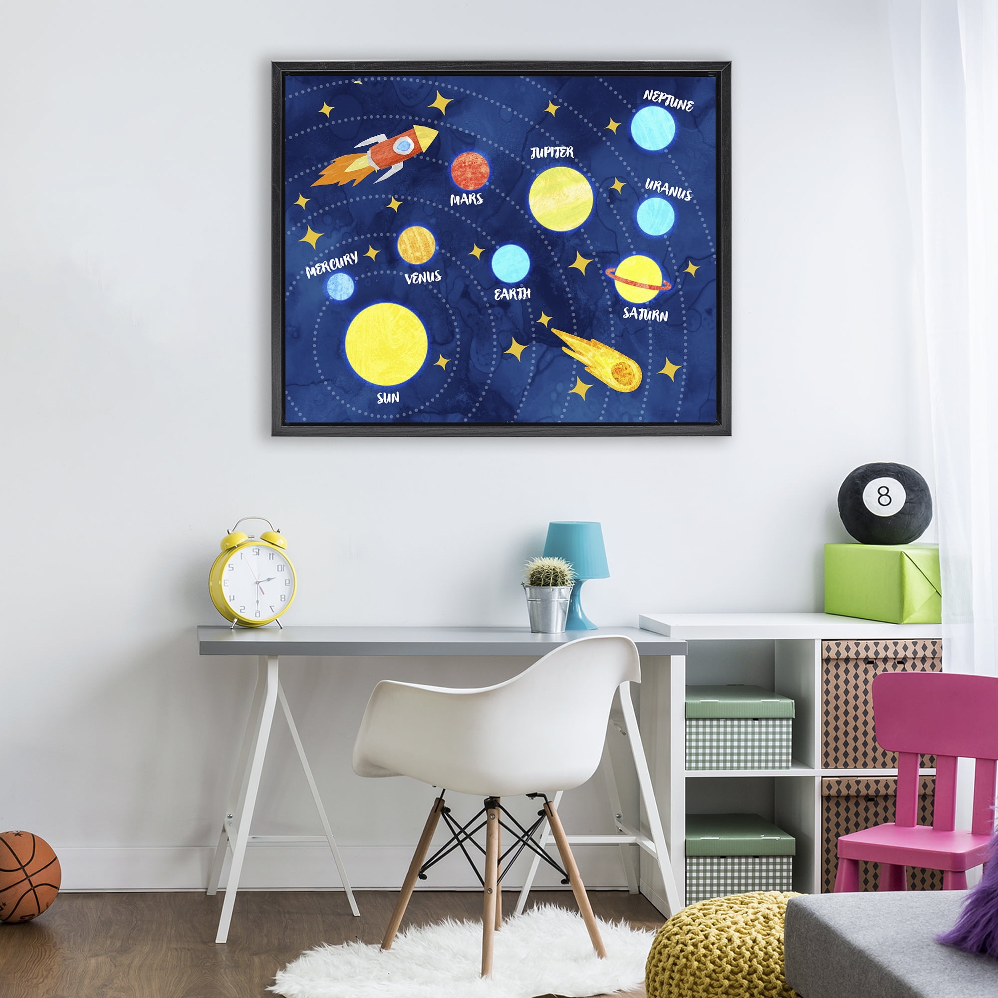 Rocket Across Solar System Black Framed Floater Canvas Wall Art, design by Daphne Polselli