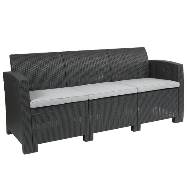 Flash Furniture Dark Gray Faux Rattan Sofa With All Weather Light
