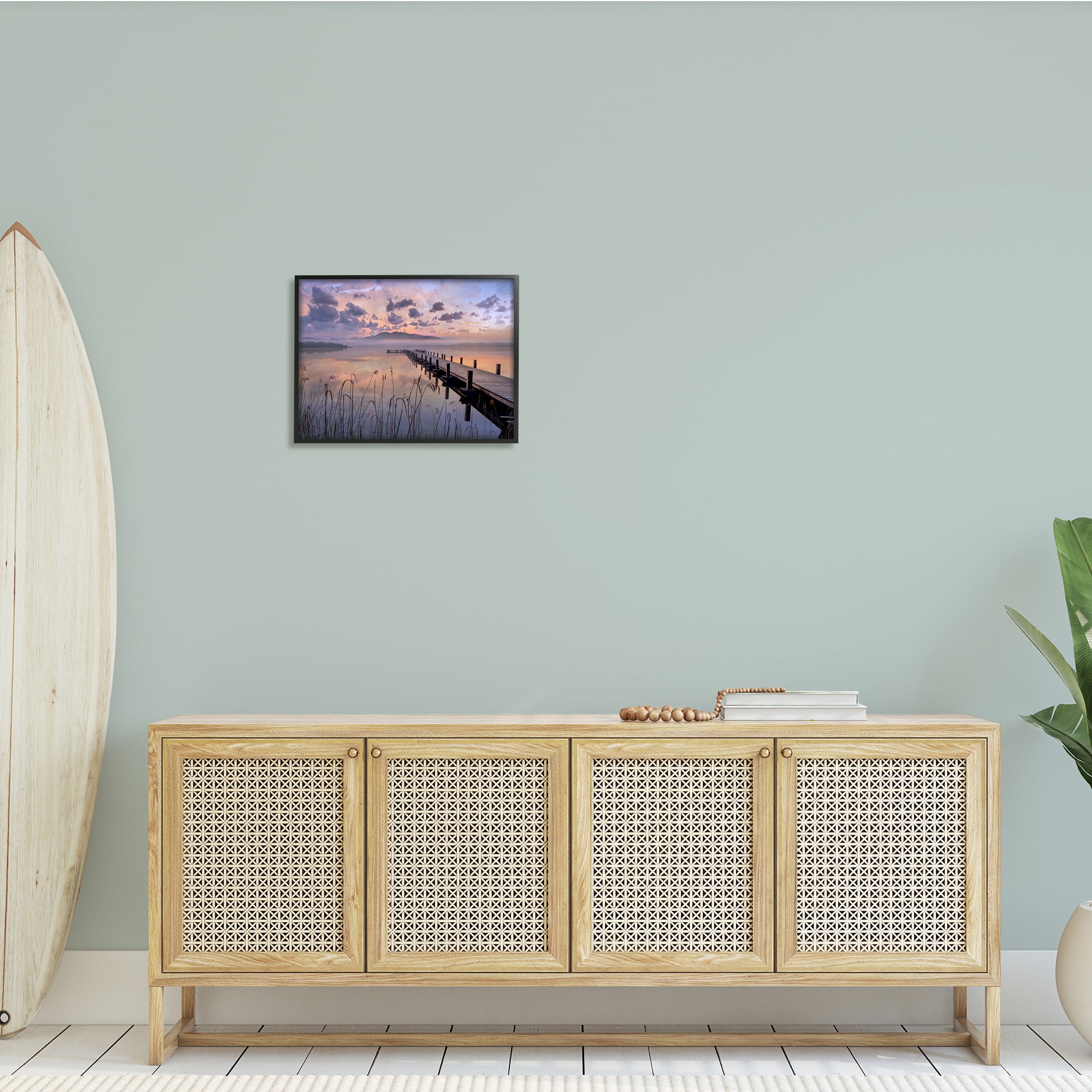 Stupell Indtries Misty Lake Dock Landscape Summer Sunset Tall Grass,20 x 16,Design by Mike Calascibetta