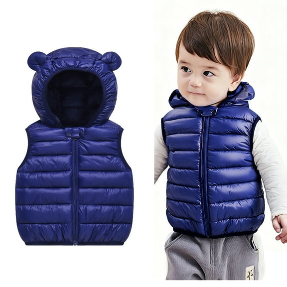 Little Girls Boys Puffer Vest Kids Winter Vest Baby Hoodie Vest with Bear Ear Zipper Up Down Coats Kids Puffer Jacket for Boys 3-4 Years