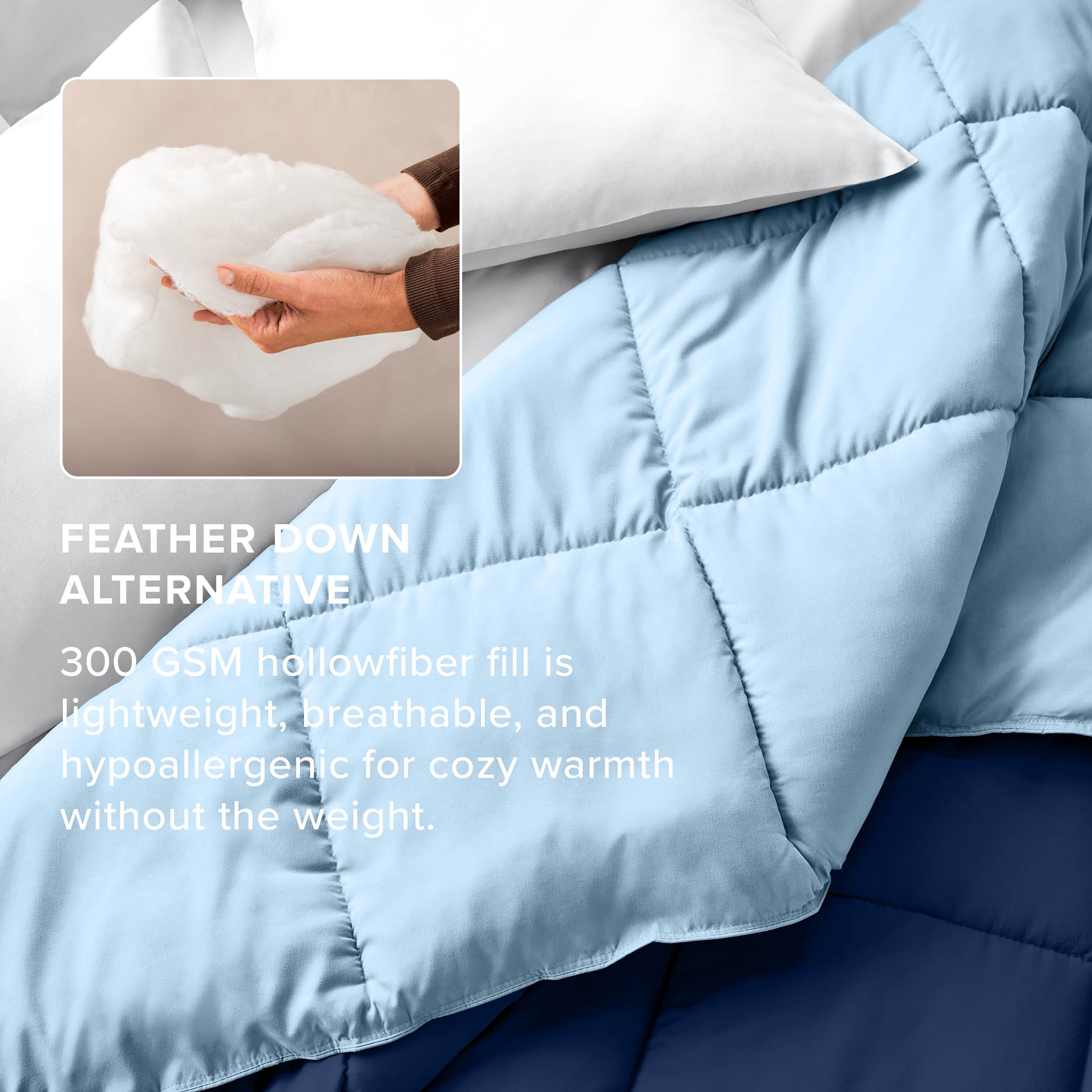 Bare Home 1800 Collection Reversible Down Alternative Comforter, All-Season, Twin/Twin-XL, Dark Blue/Light Blue