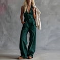 thumbnail image 2 of AKOEE Cotton Linen Jumpsuits Women Dressy Casual Sleeveless Button Up One Piece Long Romper Pants with Pockets (L, Green), 2 of 6