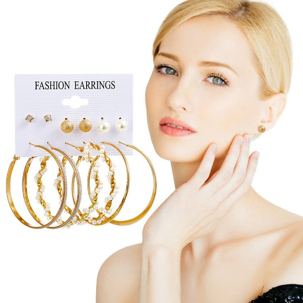 Ganfancp Pendientes de Perlas Set Fashion Hoop Metal Geometric Hoop Earrings Women Artículos En Liquidación 1 Juego de Pendientes
