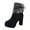 Black, variant on Fesfesfes Fuzzy Boots Women Warm Solid Retro Zipper High Heel Round Toe Heel Boots Shoes 6.5(38)