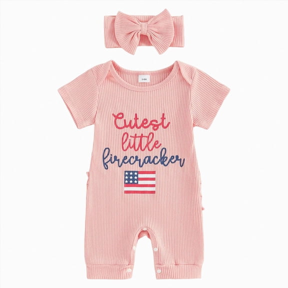 Sopiago 4th of July Baby Girl Outfits Summer Newborn Outfit American Flag Onesie Romper Jumpsuit Usa Infant Girl Clothes Red,Newborn
