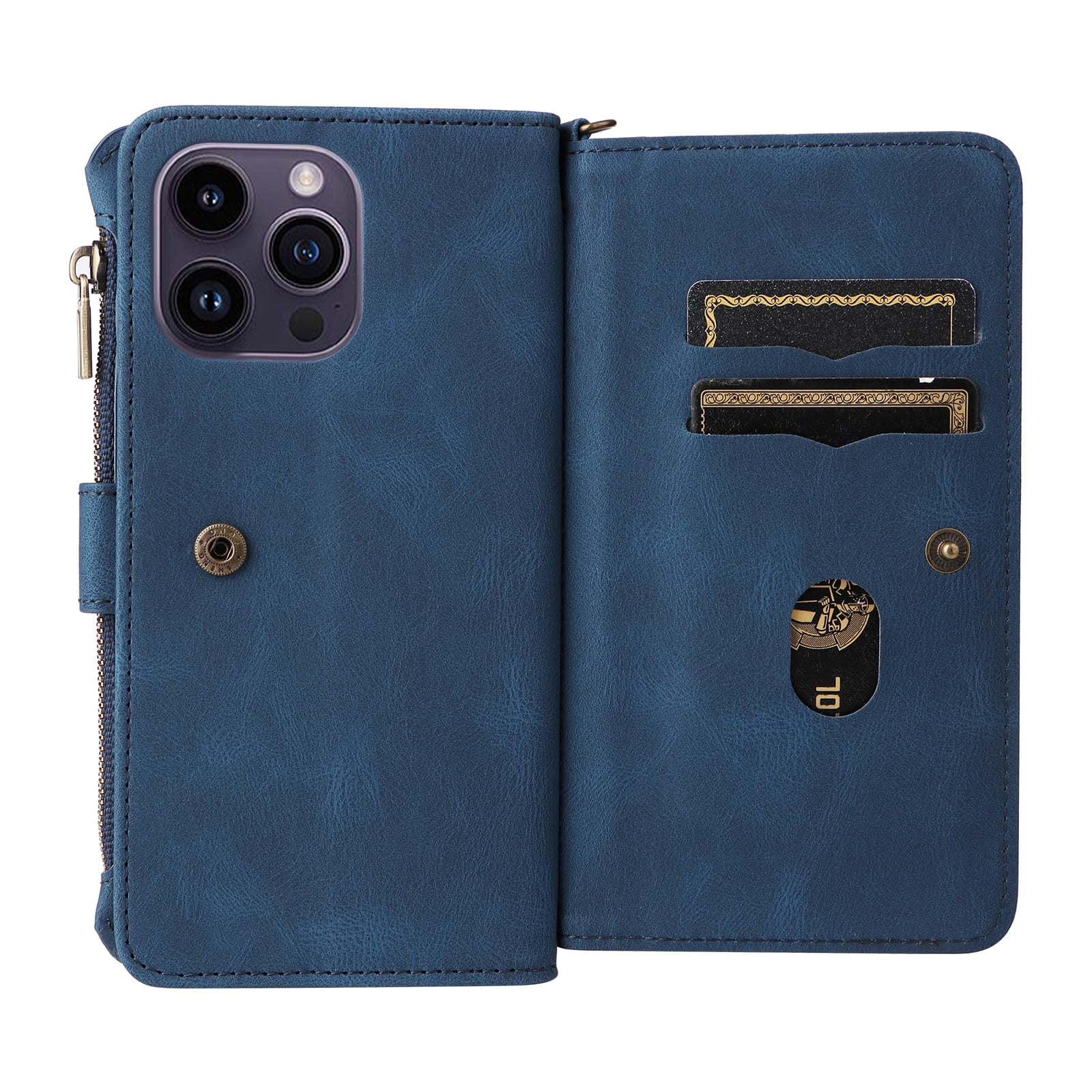 TECH CIRCLE Wallet Case For iPhone 15 Plus,PU Leather Zipper Handbag Purse Flip Cover Kickstand Folio Women Case with Card Slots Holder Wrist Strap for Apple iPhone 15 Plus 6.7" 2023,Blue