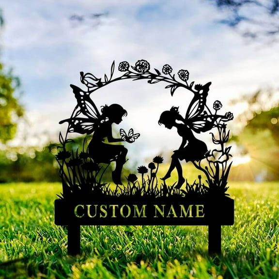 Custom Name Garden Fairy Address Yard Sign Metal Statue Stake Address Sign Steel Decor Outdoor Lawn Patio Plaque Ornament